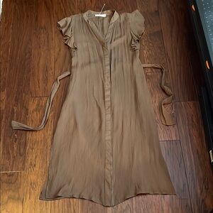 Mod Ref Brown Maxi Sundress with V-neck and Flutter Cap Sleeves